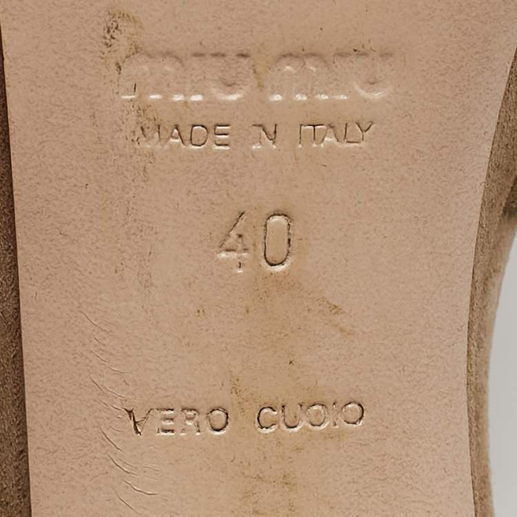 Pre Owned Miu Miu Beige Suede Platform Block Heel Ankle Strap Sandals Size 40