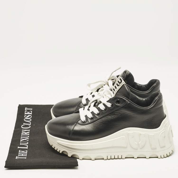 Pre Owned Miu Miu Black Leather Platform Sneakers Size 37