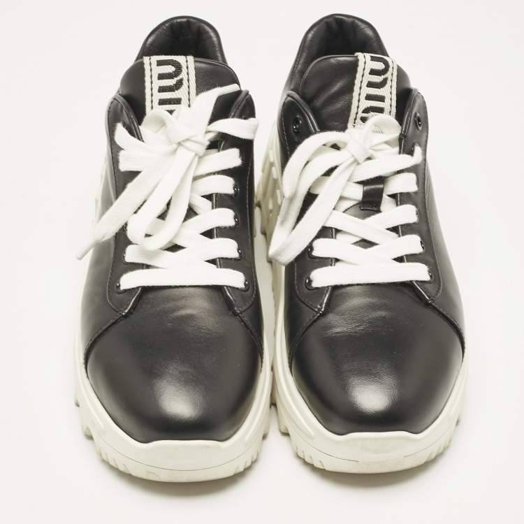 Pre Owned Miu Miu Black Leather Platform Sneakers Size 37