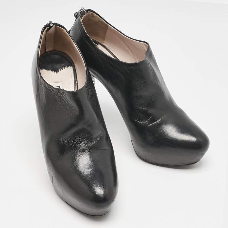 Pre Owned Miu Miu Black Leather Glitter Heel Booties Size 38.5