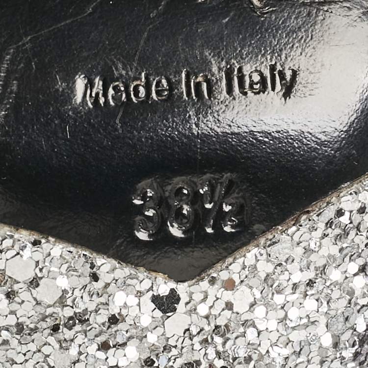 Pre Owned Miu Miu Black Leather Glitter Heel Booties Size 38.5