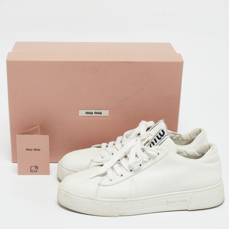 Pre Owned Miu Miu White Leather Low Top Sneakers Size 38.5