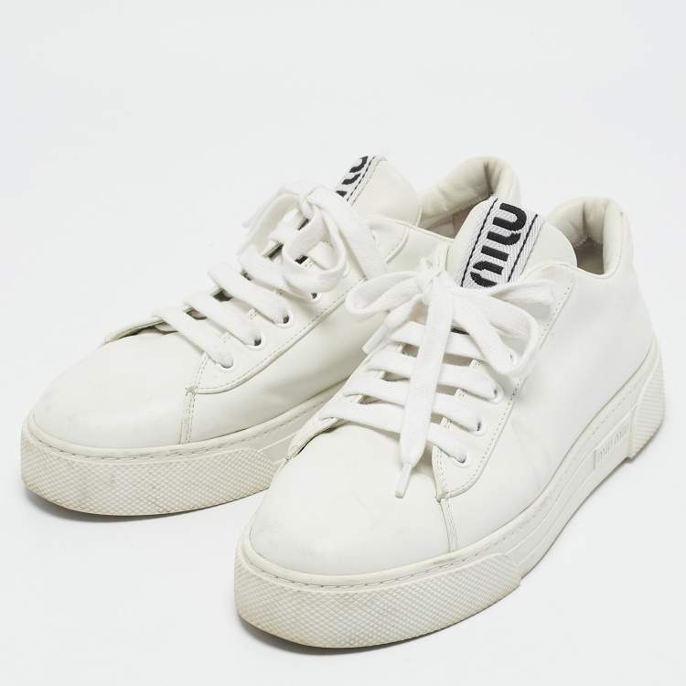 Pre Owned Miu Miu White Leather Low Top Sneakers Size 38.5