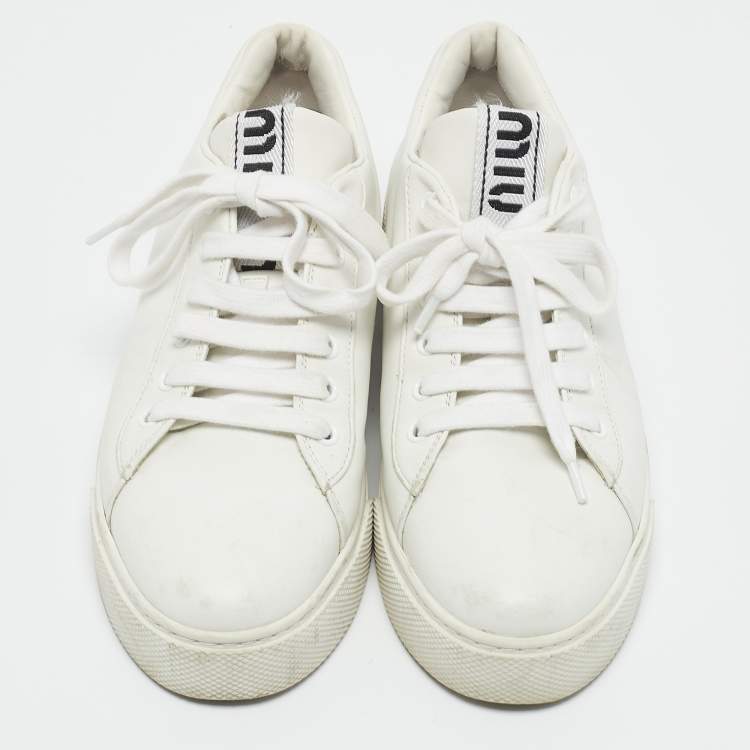 Pre Owned Miu Miu White Leather Low Top Sneakers Size 38.5