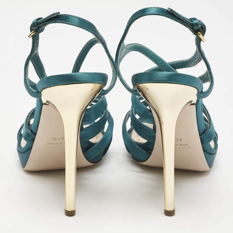 Pre Owned Miu Miu Green Satin Crisscross Ankle Strap Sandals Size 40.5