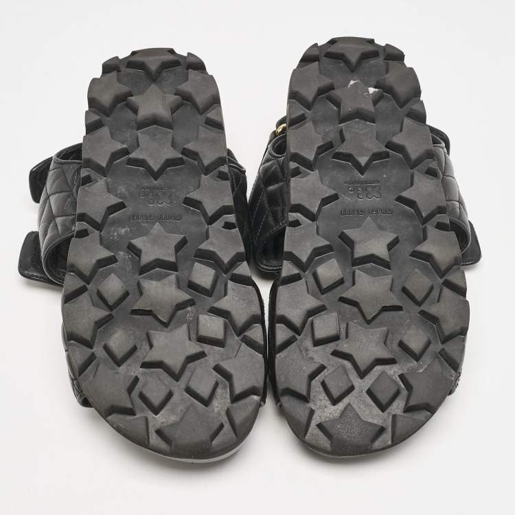 Pre Owned Miu Miu Black Leather  Sporty Matelassé Slingback Sandals Size 37 
