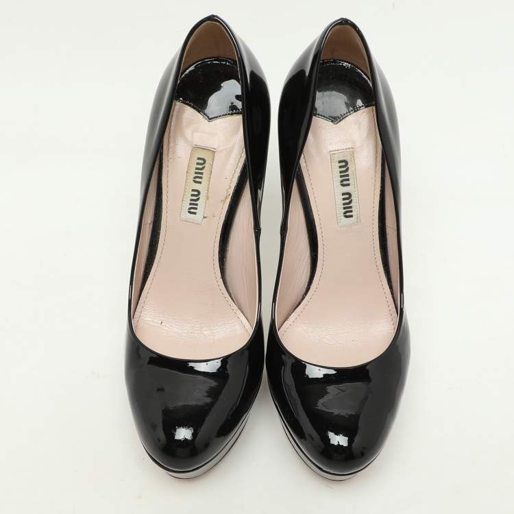Pre Owned Miu Miu Black Patent Leather Platform Pumps Size 35