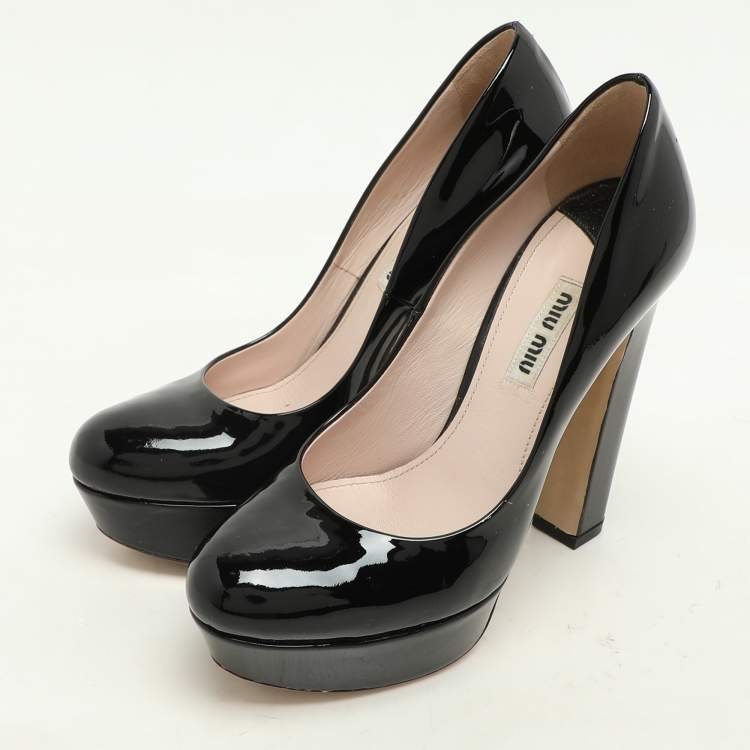Pre Owned Miu Miu Black Patent Leather Platform Pumps Size 35