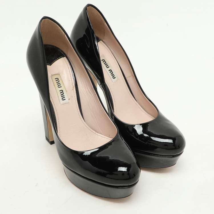 Pre Owned Miu Miu Black Patent Leather Platform Pumps Size 35