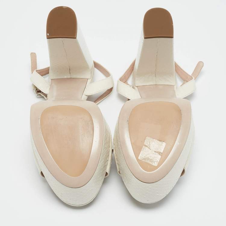 Pre Owned Miu Miu White Ayers Crystal Embellished Platform Sandals Size 38