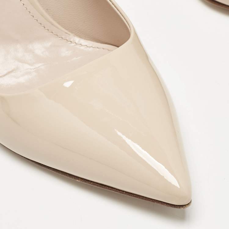 Pre Owned Miu Miu Beige Patent Leather Crystal Embellished Pointed Toe Pumps Size 37
