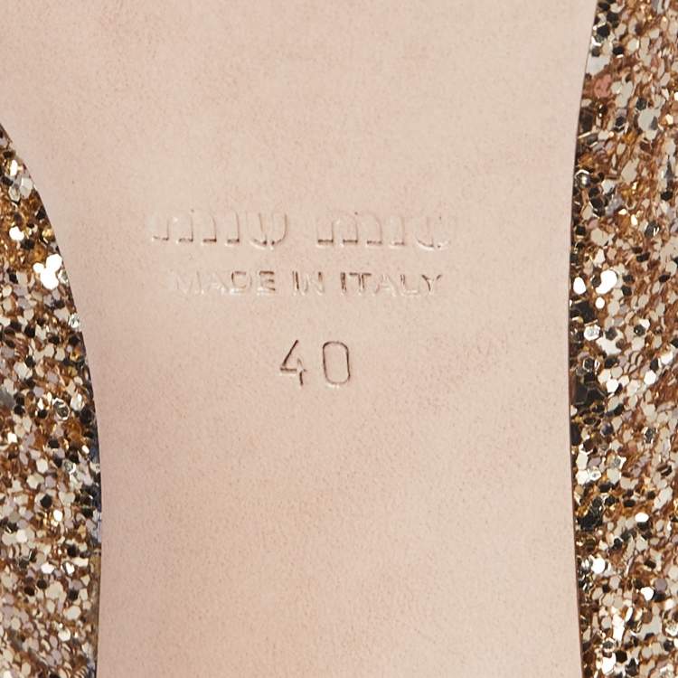 Pre Owned Miu Miu Gold Glitter Crystal Embellished Pointed Toe Pumps Size 40