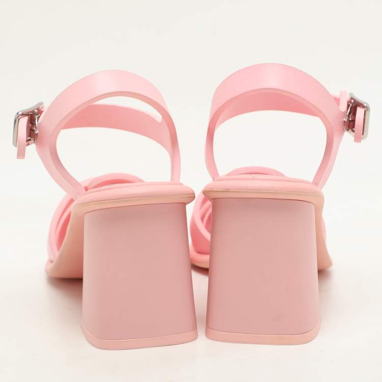 Pre Owned Miu Miu Pink Rubber Caged Ankle Strap Sandals Size 36