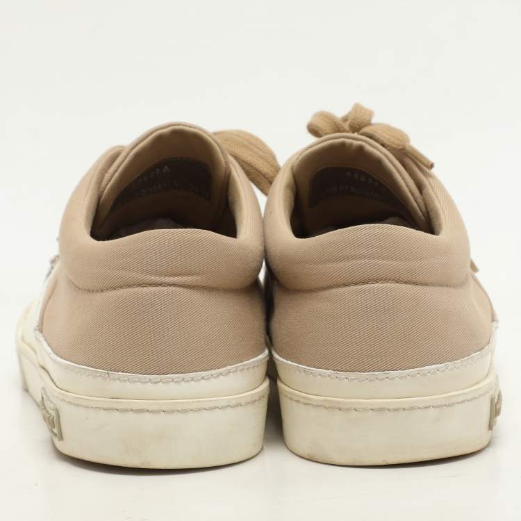 Pre Owned Miu Miu Beige/White Canvas and Rubber Crystal Embellished Cap Toe Sneakers Size 36.5