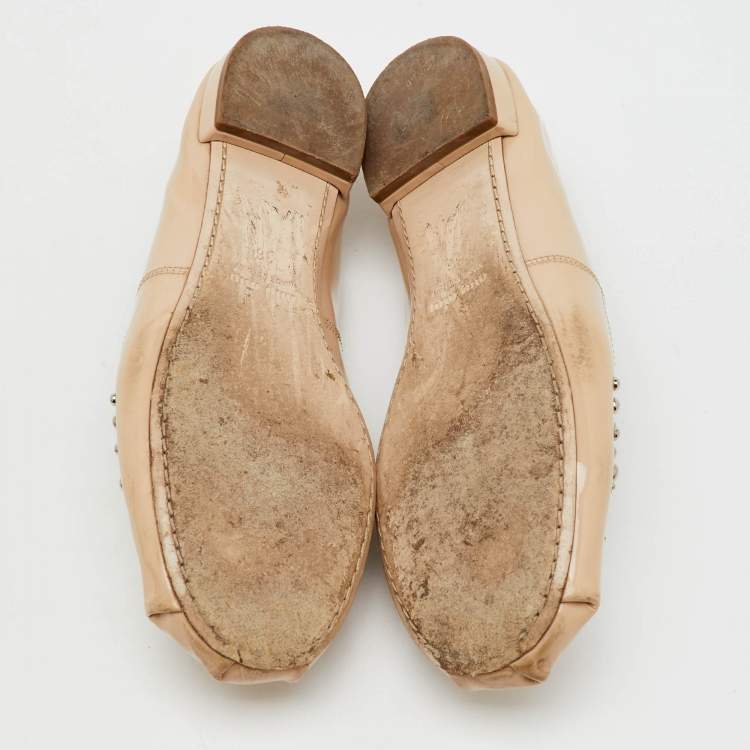 Pre Owned Miu Miu Beige Patent Leather Faux Pearls Ballet Flats Size 36