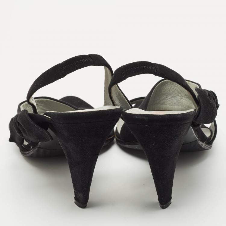 Pre Owned Miu Miu Black Suede Bow Strappy Slingback Sandals Size 38