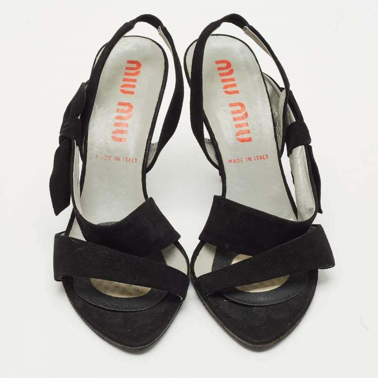 Pre Owned Miu Miu Black Suede Bow Strappy Slingback Sandals Size 38