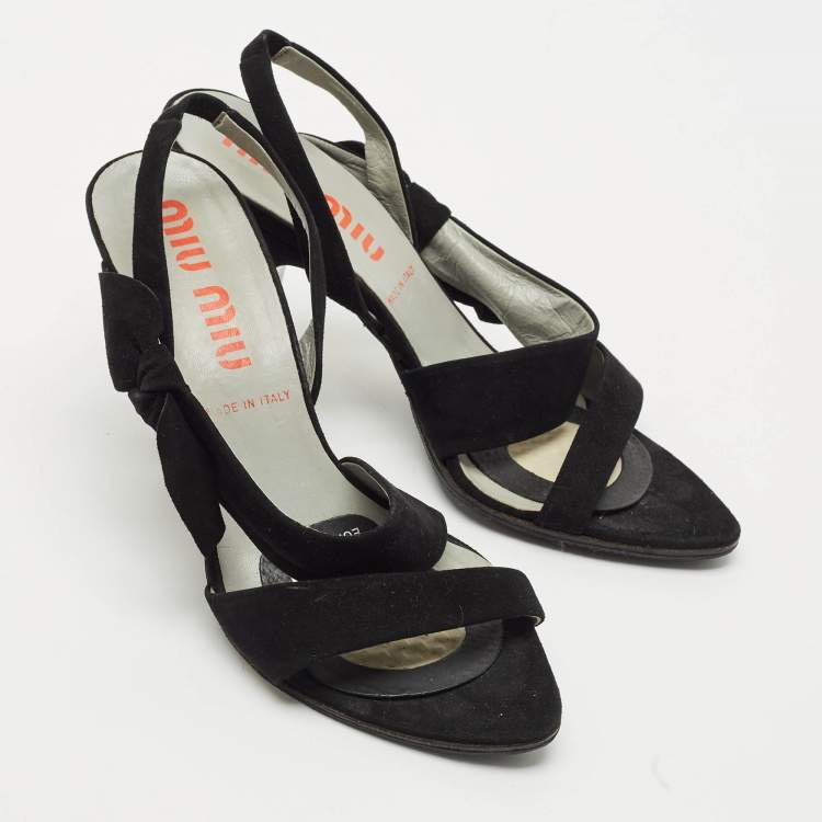 Pre Owned Miu Miu Black Suede Bow Strappy Slingback Sandals Size 38