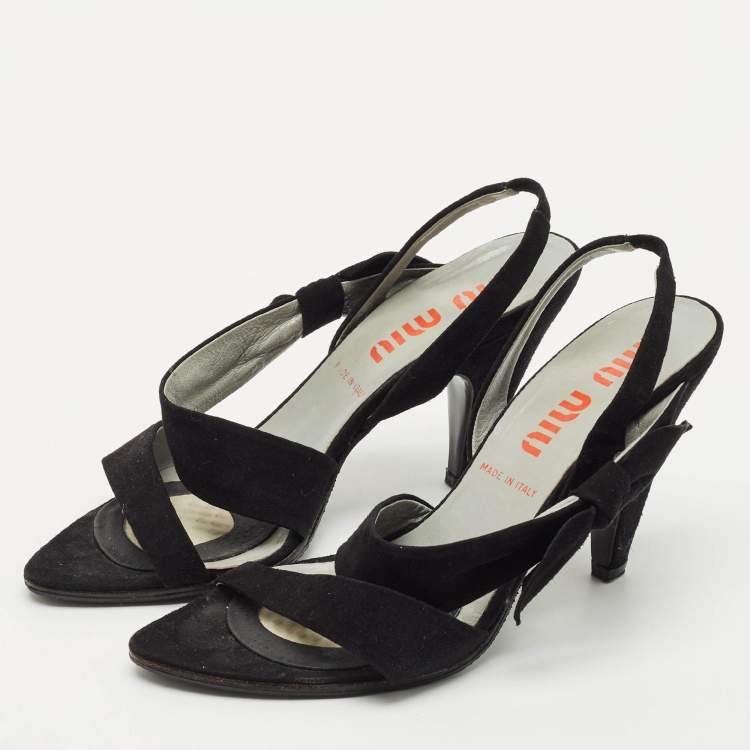 Pre Owned Miu Miu Black Suede Bow Strappy Slingback Sandals Size 38