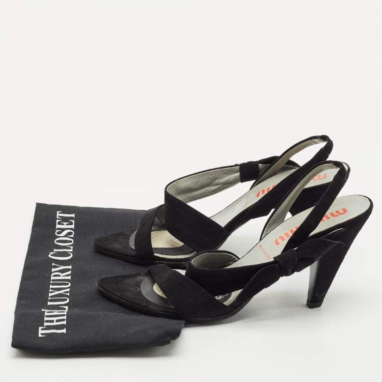 Pre Owned Miu Miu Black Suede Bow Strappy Slingback Sandals Size 38