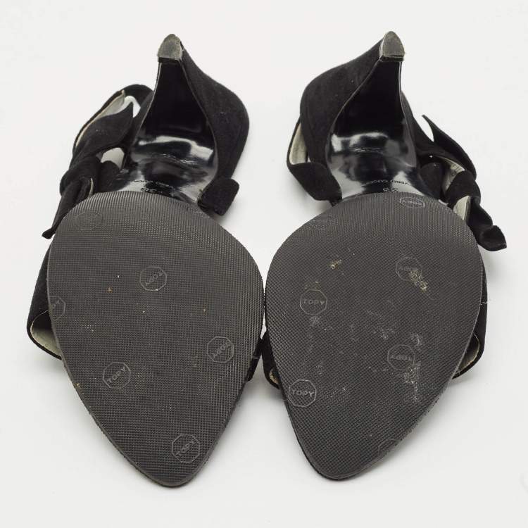 Pre Owned Miu Miu Black Suede Bow Strappy Slingback Sandals Size 38
