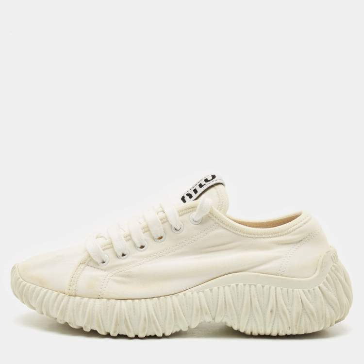 Pre Owned Miu Miu White Canvas and Rubber Low Top Sneakers Size 38