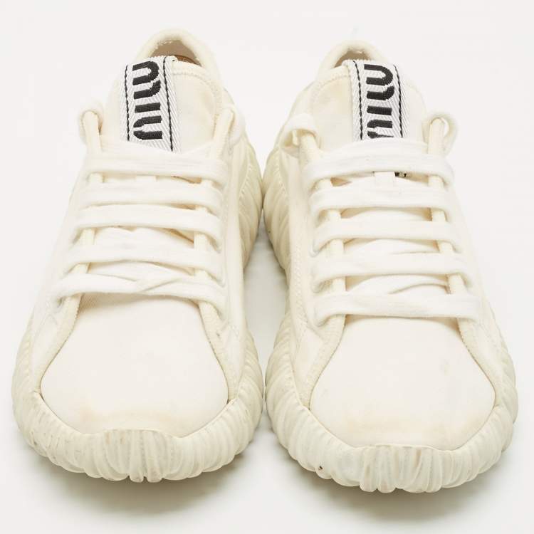 Pre Owned Miu Miu White Canvas and Rubber Low Top Sneakers Size 38