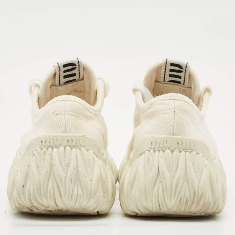 Pre Owned Miu Miu White Canvas and Rubber Low Top Sneakers Size 38