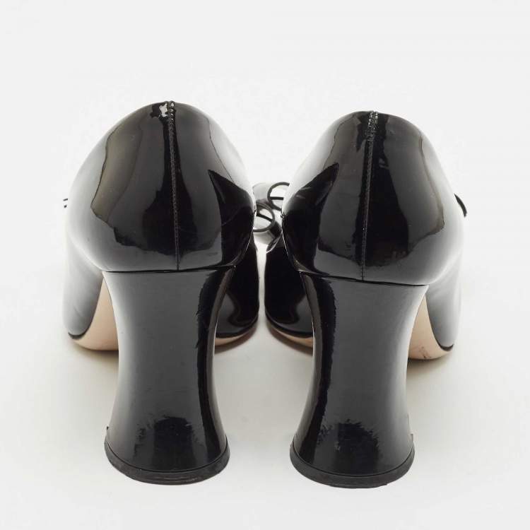 Pre Owned Miu Miu Black Patent Leather Bow Peep Toe Pumps Size 38