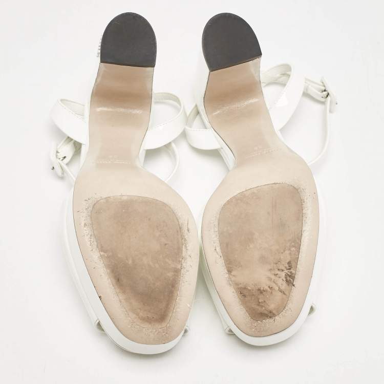 Pre Owned Miu Miu White Patent Leather Platform Ankle Strap Sandals Size 36