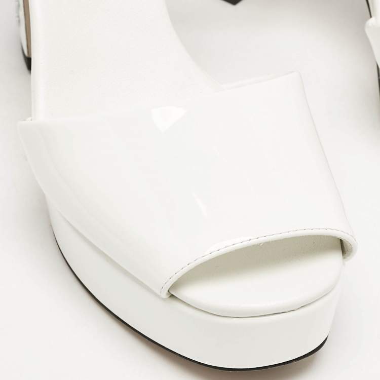 Pre Owned Miu Miu White Patent Leather Platform Ankle Strap Sandals Size 36