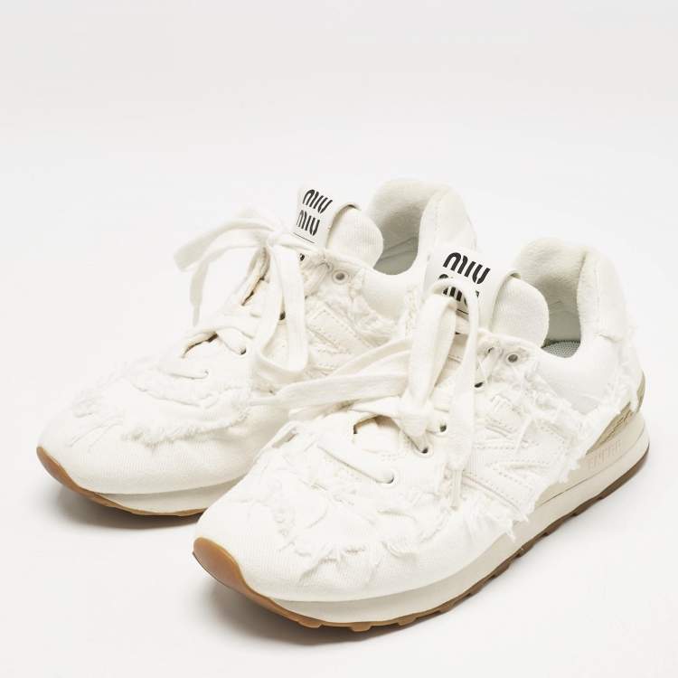 Pre Owned Miu Miu x New Balance White Denim 574 Sneakers Size 36