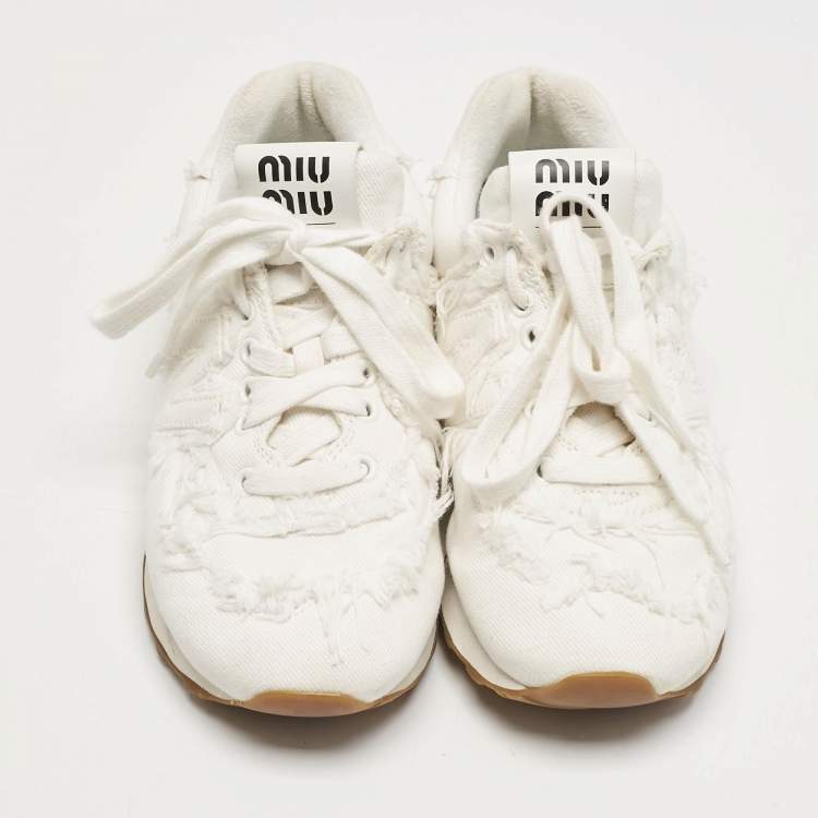 Pre Owned Miu Miu x New Balance White Denim 574 Sneakers Size 36