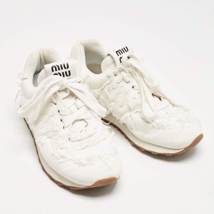 Pre Owned Miu Miu x New Balance White Denim 574 Sneakers Size 36