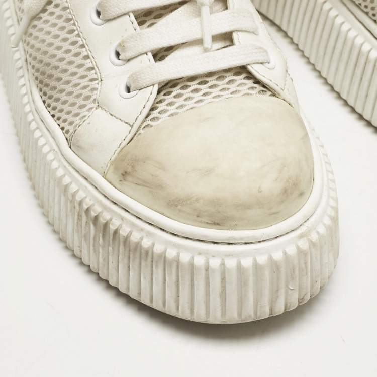 Pre Owned Miu Miu White Leather and Mesh Platform Sneakers Size 37.5