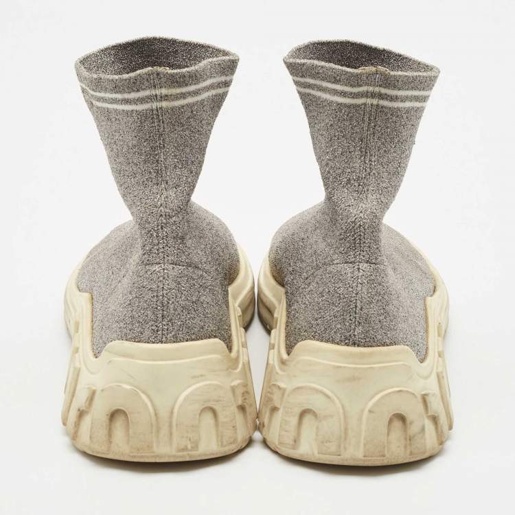 Pre Owned Miu Miu Silver Knit Lurex Fabric Sock Sneakers Size 38