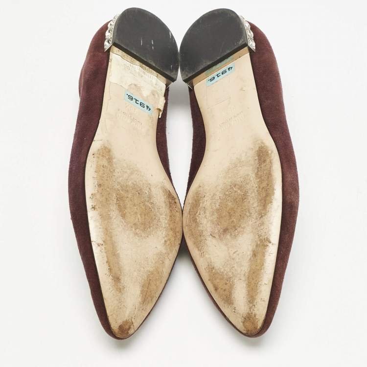 Pre Owned Miu Miu Burgundy Suede Bow Pointed Toe Smoking Slippers Size 38.5