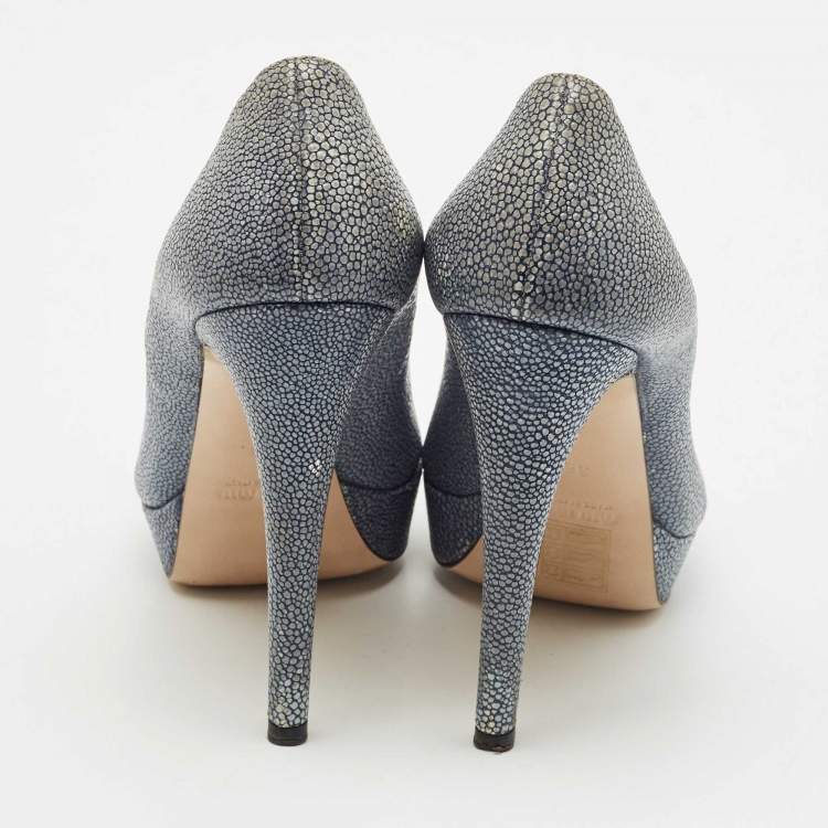 Pre Owned Miu Miu Grey Stingray Leather Platform Pumps Size 38