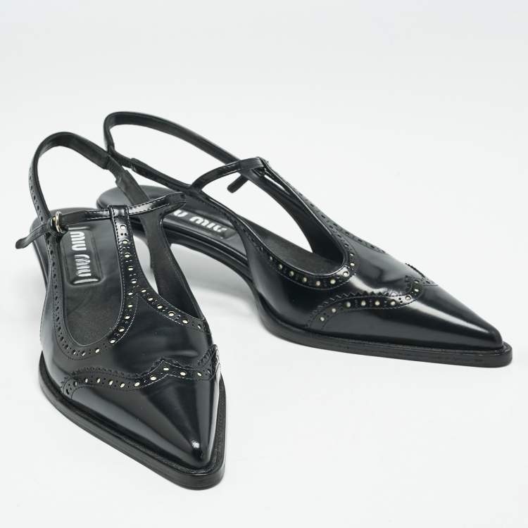 Pre Owned Miu Miu Black Leather Pointed Toe Slingback Pumps Size 39