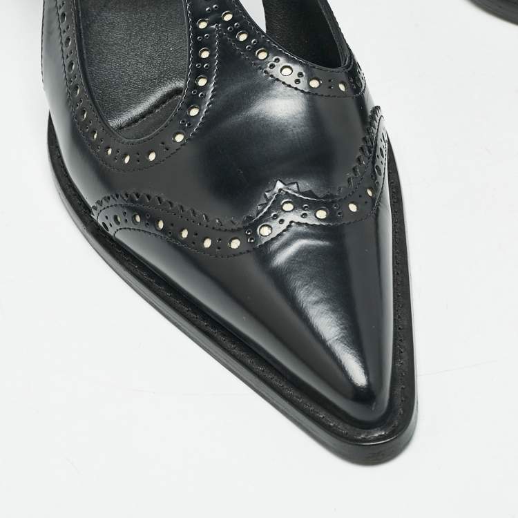 Pre Owned Miu Miu Black Leather Pointed Toe Slingback Pumps Size 39