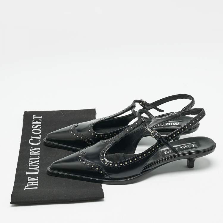 Pre Owned Miu Miu Black Leather Pointed Toe Slingback Pumps Size 39