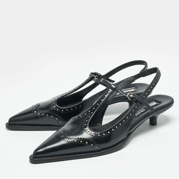 Pre Owned Miu Miu Black Leather Pointed Toe Slingback Pumps Size 39
