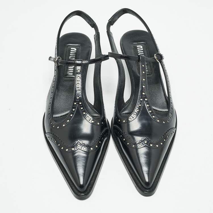 Pre Owned Miu Miu Black Leather Pointed Toe Slingback Pumps Size 39