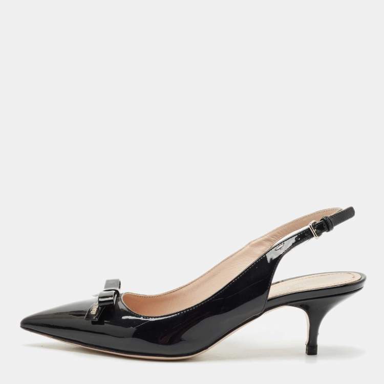 Pre Owned Miu Miu Black Patent Leather Bow Slingback Pumps Size 37
