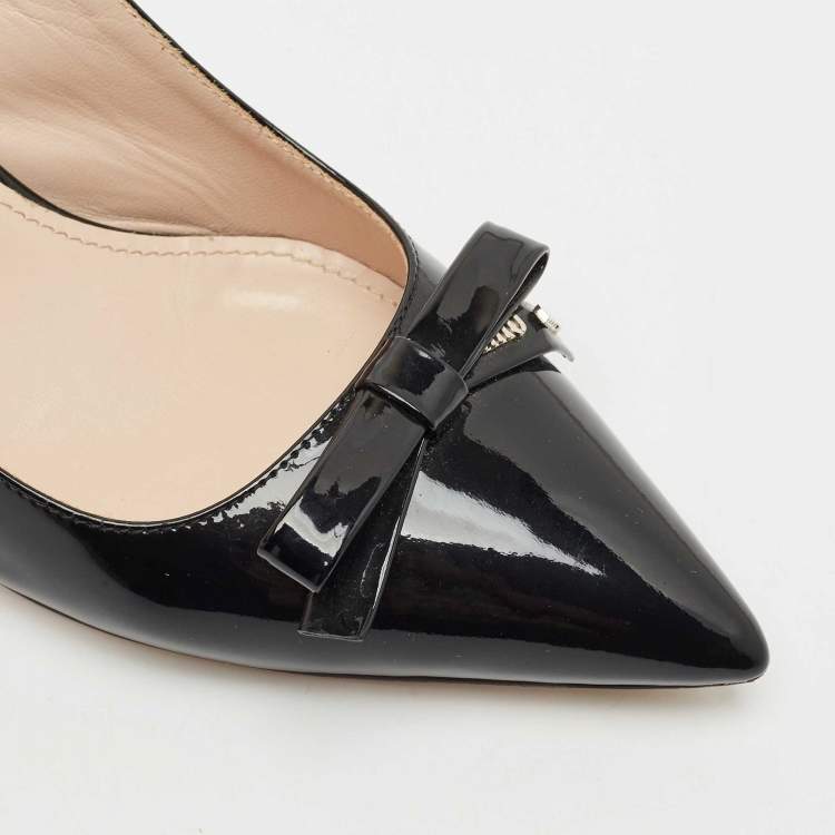 Pre Owned Miu Miu Black Patent Leather Bow Slingback Pumps Size 37