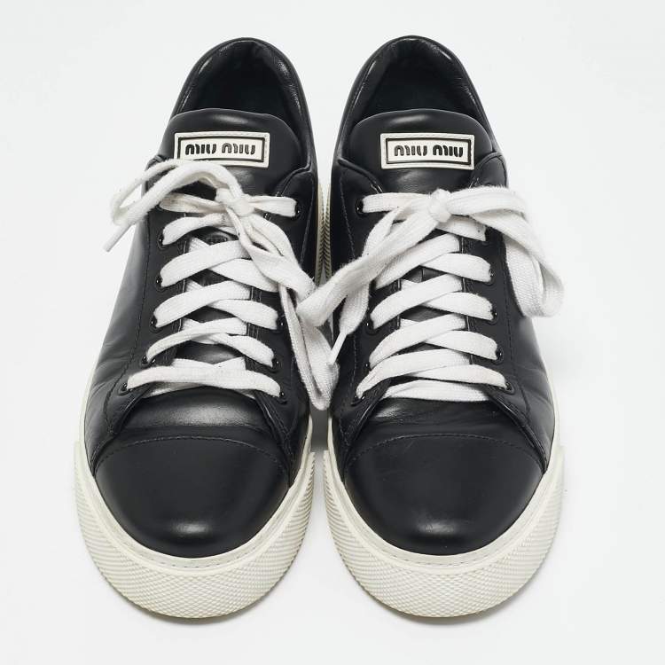 Pre Owned Miu Miu Black Leather Low Top Sneakers Size 39