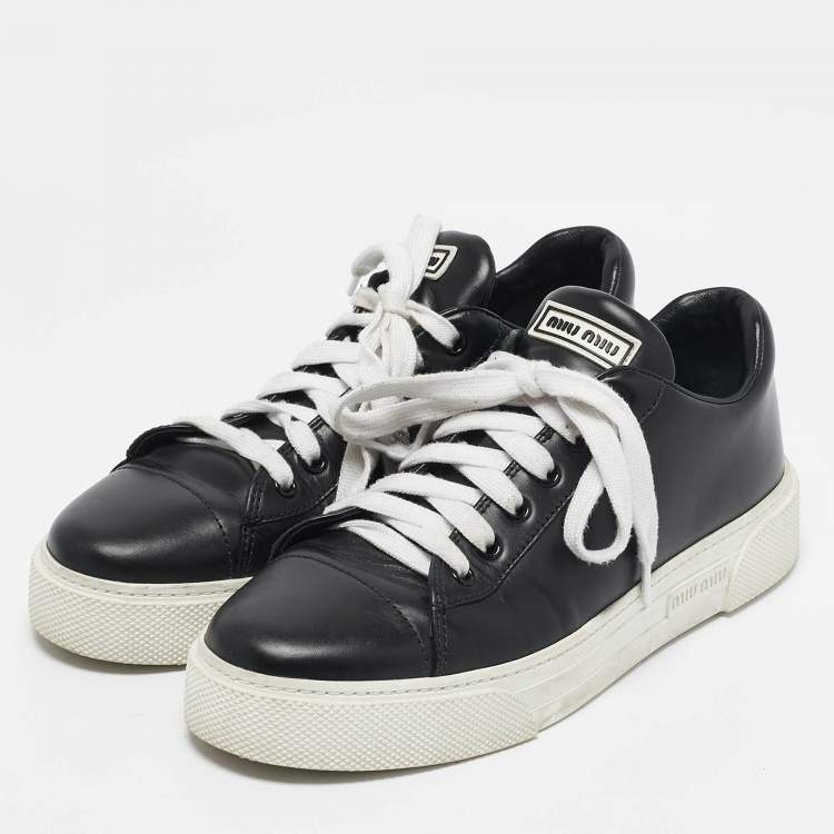 Pre Owned Miu Miu Black Leather Low Top Sneakers Size 39