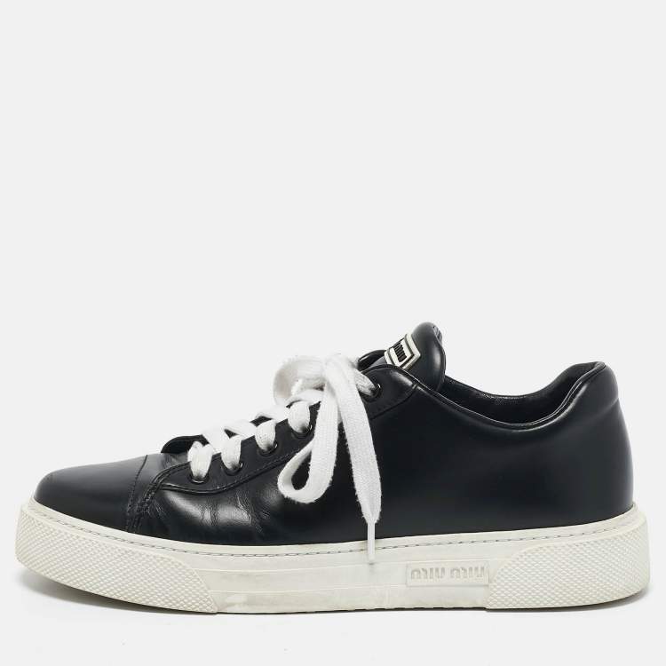 Pre Owned Miu Miu Black Leather Low Top Sneakers Size 39
