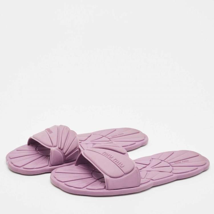 Pre Owned Miu Miu Purple Rubber Flat Slides Size 36
