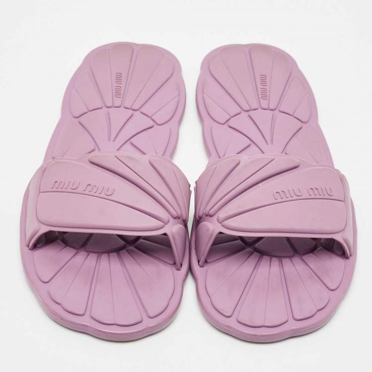Pre Owned Miu Miu Purple Rubber Flat Slides Size 36
